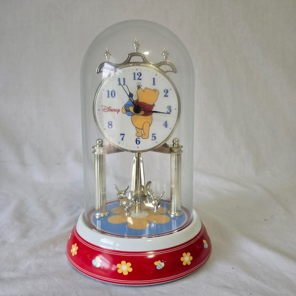 Disney Winnie the Pooh Anniversary Clock Porcelain Base Hunny Floral & Bee Works